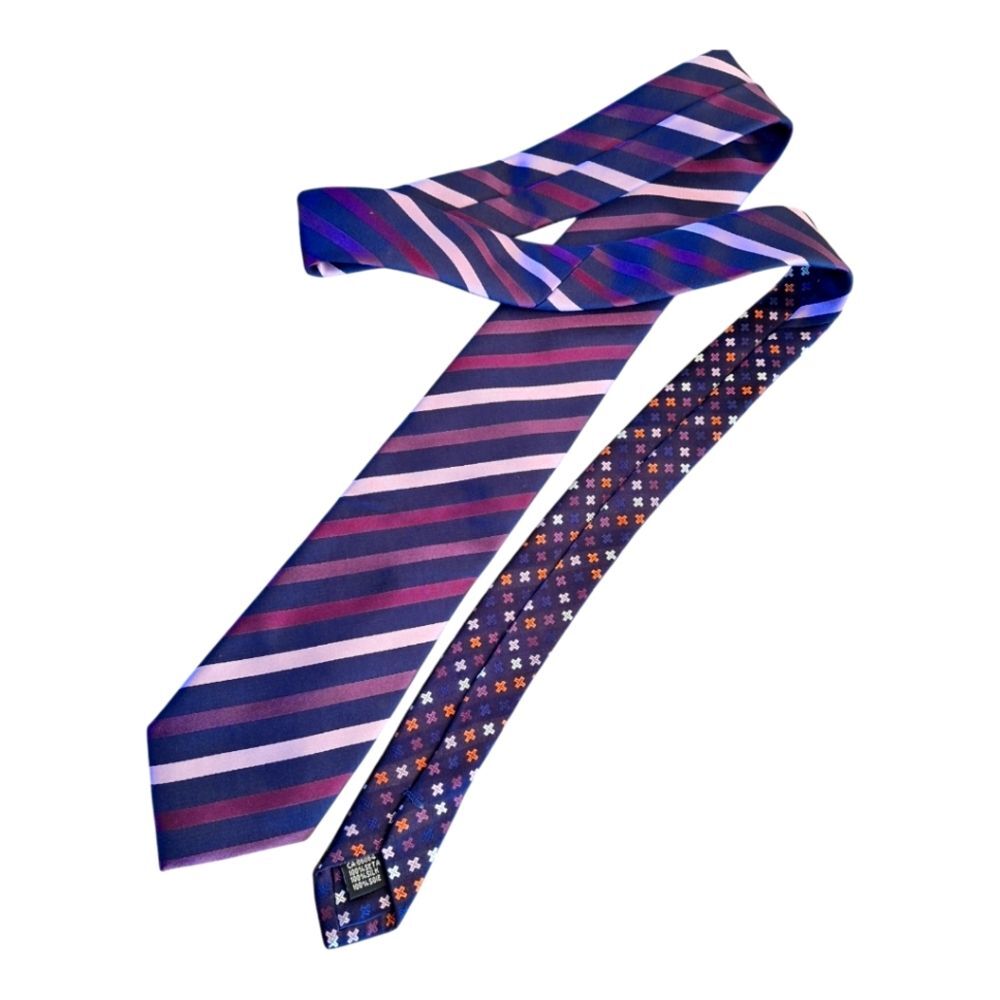 Bugatchi Silk Tie Made in Italy Purple Stripes Color Pop 59" x 3" Men's Necktie